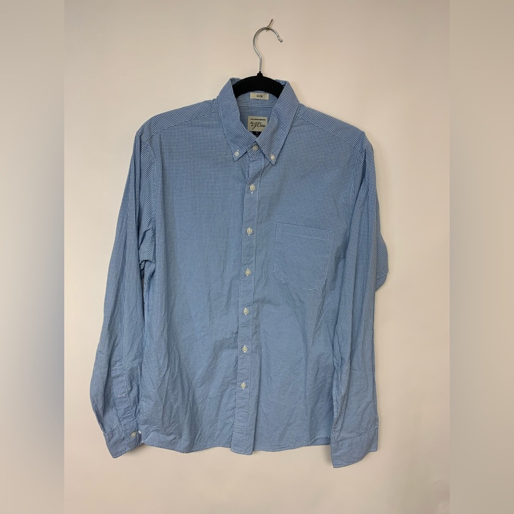 JCrew Button Down Dress Shirt Preppy Classic Timeless Check Plaid Mens SZ M Slim
